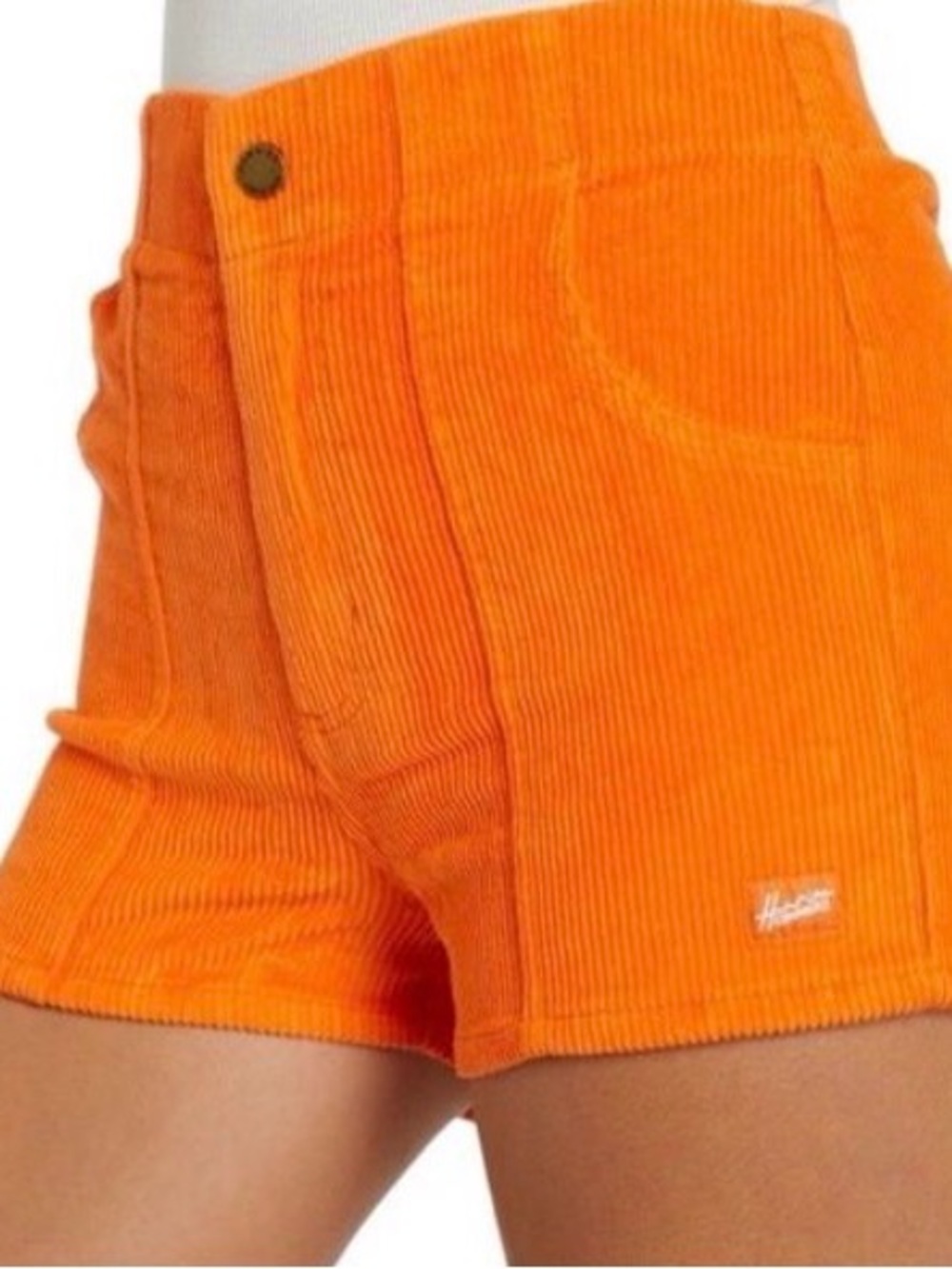 Hammies Women’s High Rise Orange Corduroy Retro Stretchy Mini Shorts 26 NWT